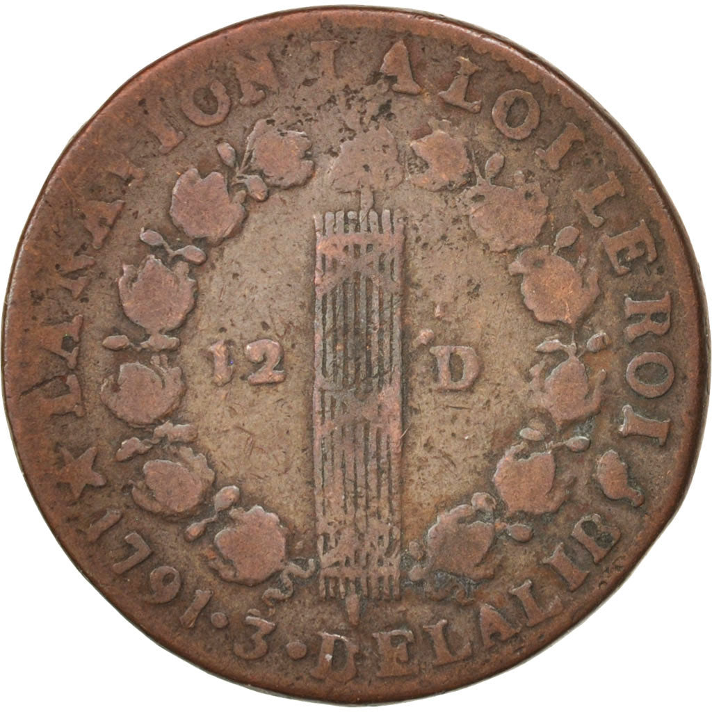 France, Louis XVI, 12 deniers françois, 1791, Marseille, VF(20-25), KM:600.11