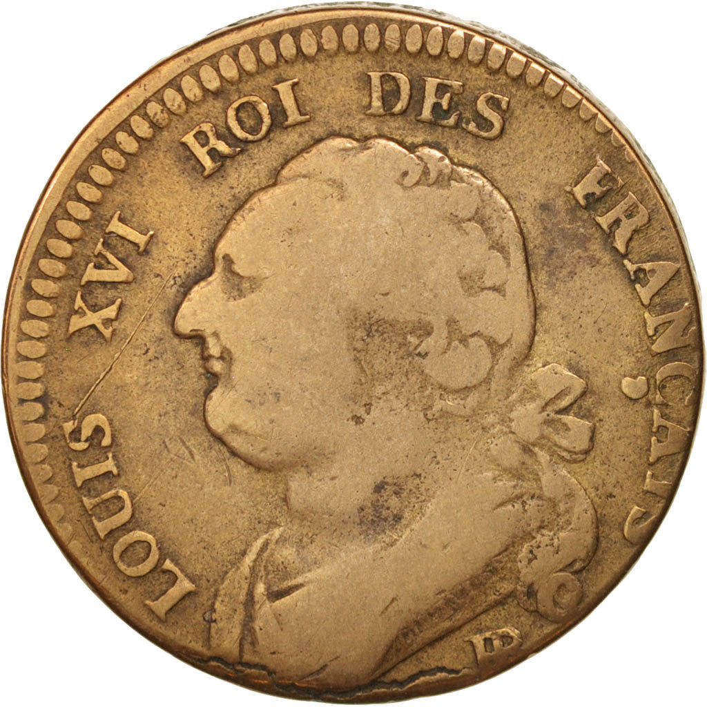 France, Louis XVI, 12 deniers français, 1792, Strasbourg, VF(20-25), KM:601