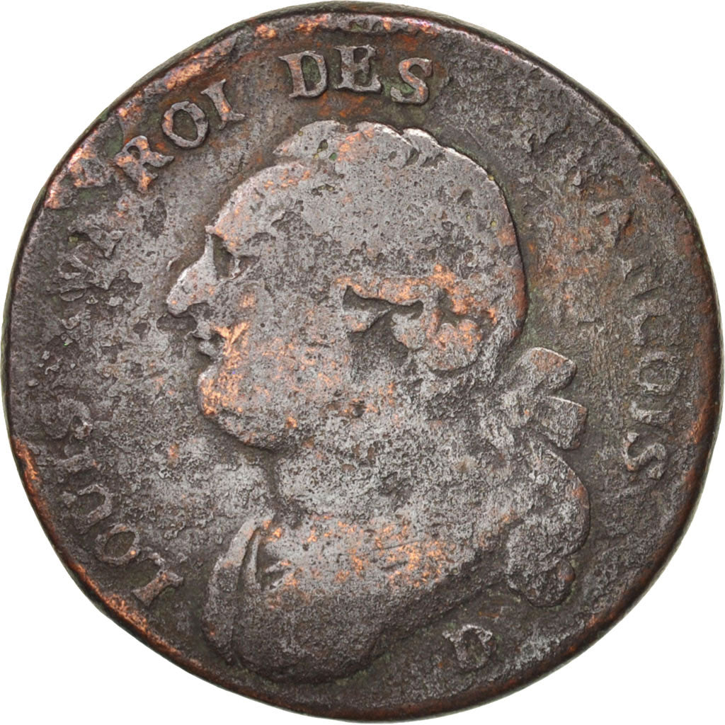 Francia, 12 deniers françois, 12 Deniers, 1792, Lyon, B+, Bronzo, KM:600.5,...