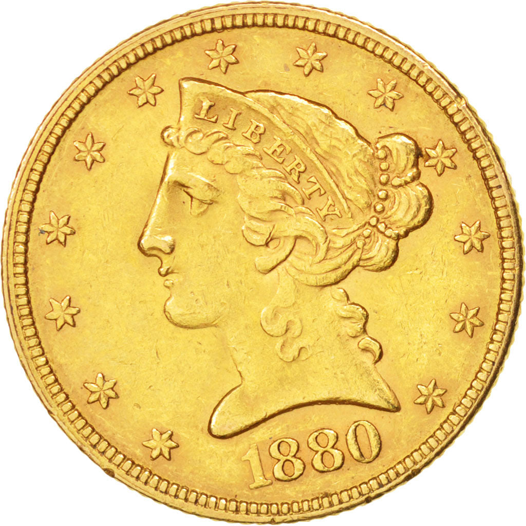 United States, Coronet Head, $5, 1880, Philadelphia, EF(40-45), KM:101