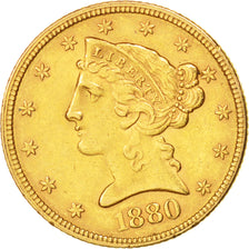 United States, Coronet Head, $5, 1880, Philadelphia, EF(40-45), KM:101