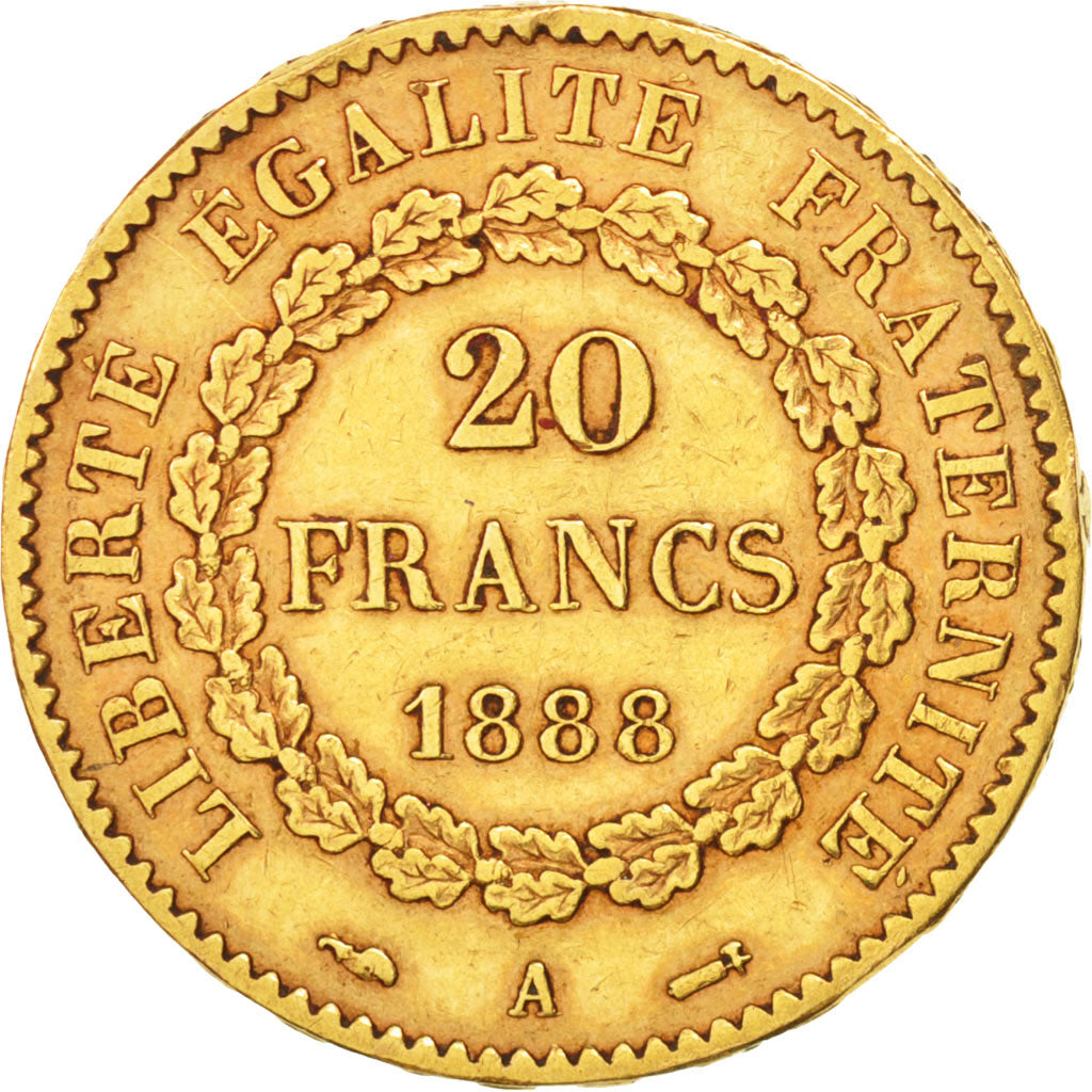 France, Génie, 20 Francs, 1888, Paris, EF(40-45), Gold, KM:825, Gadoury:1063