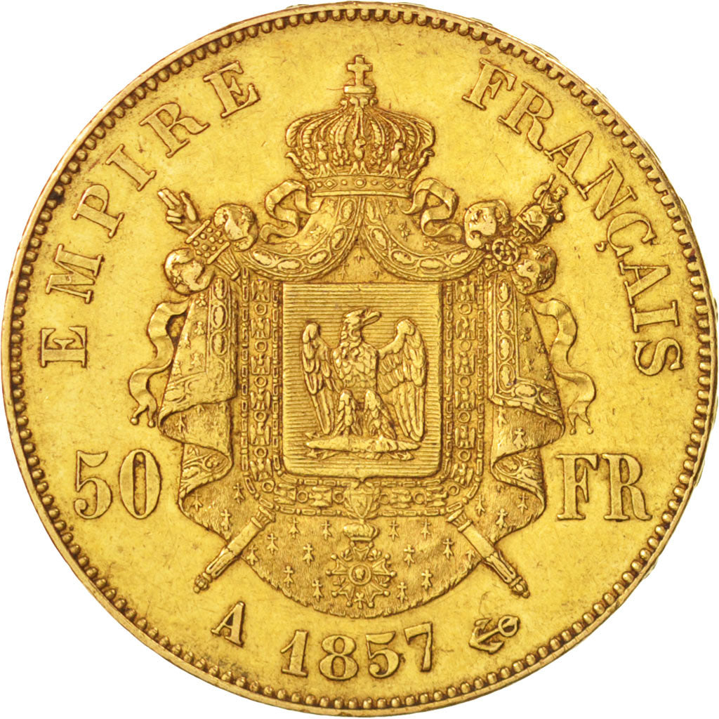 France, Napoleon III, 50 Francs, 1857, Paris, AU(50-53), Gold, KM:785.1