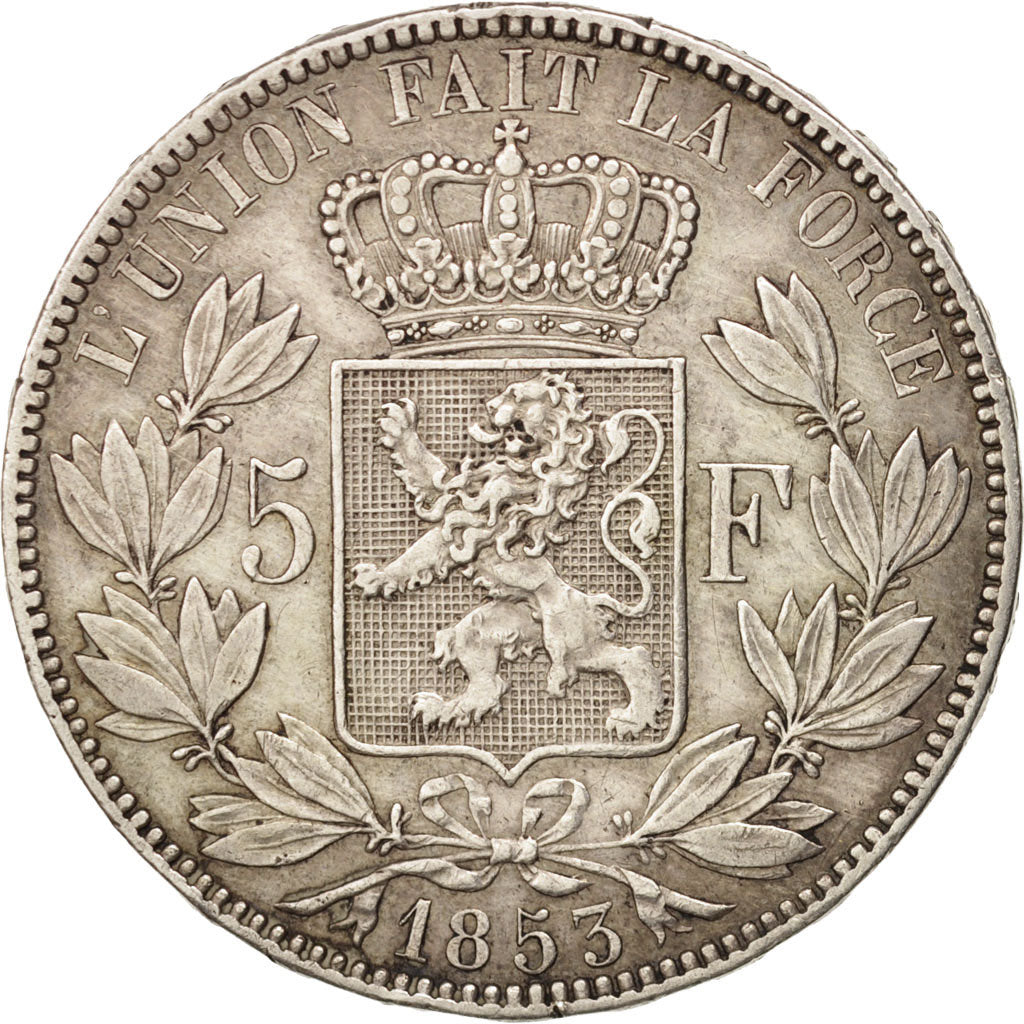 Belgium, Leopold I, 5 Francs, 5 Frank, 1853, EF(40-45), Silver, KM:17