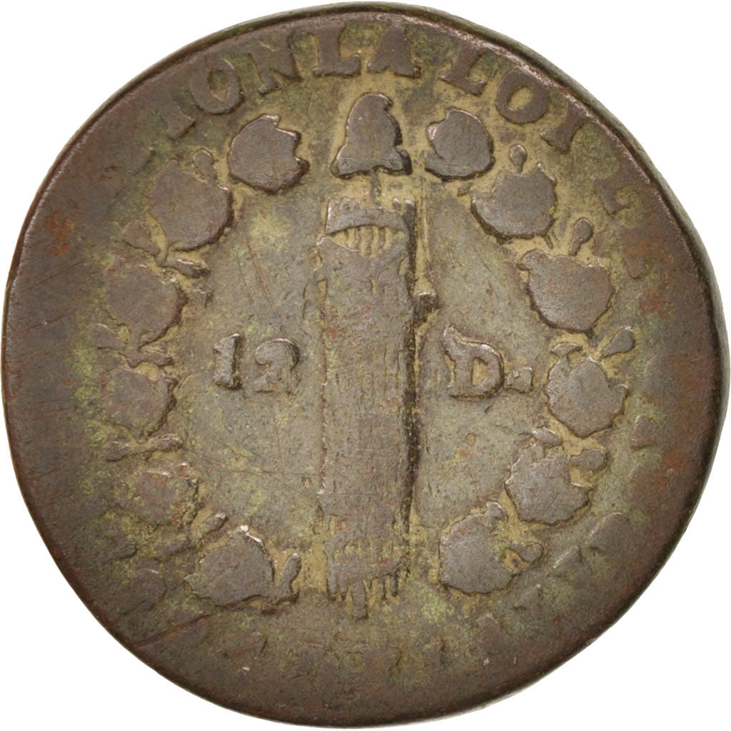 France, Louis XVI, 12 deniers françois, 1792, Perpignan, VG(8-10), KM:600.13