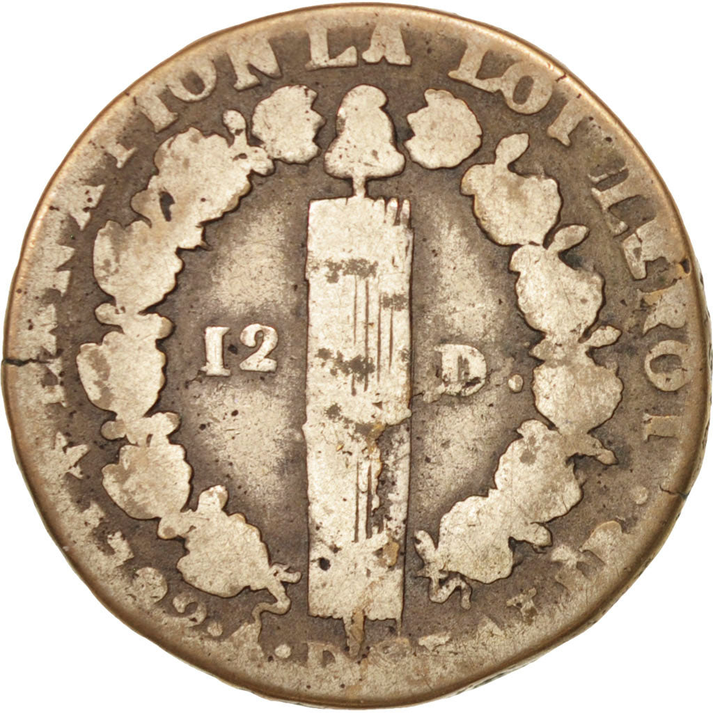 Frankreich, Louis XVI, 12 deniers françois, 1792, Orléans, VG(8-10), KM:600.14