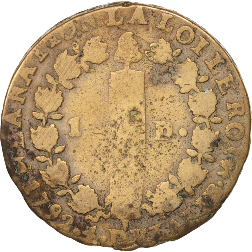 France, Louis XVI, 12 deniers françois, 1792, Nantes, VF(20-25), KM:600.15