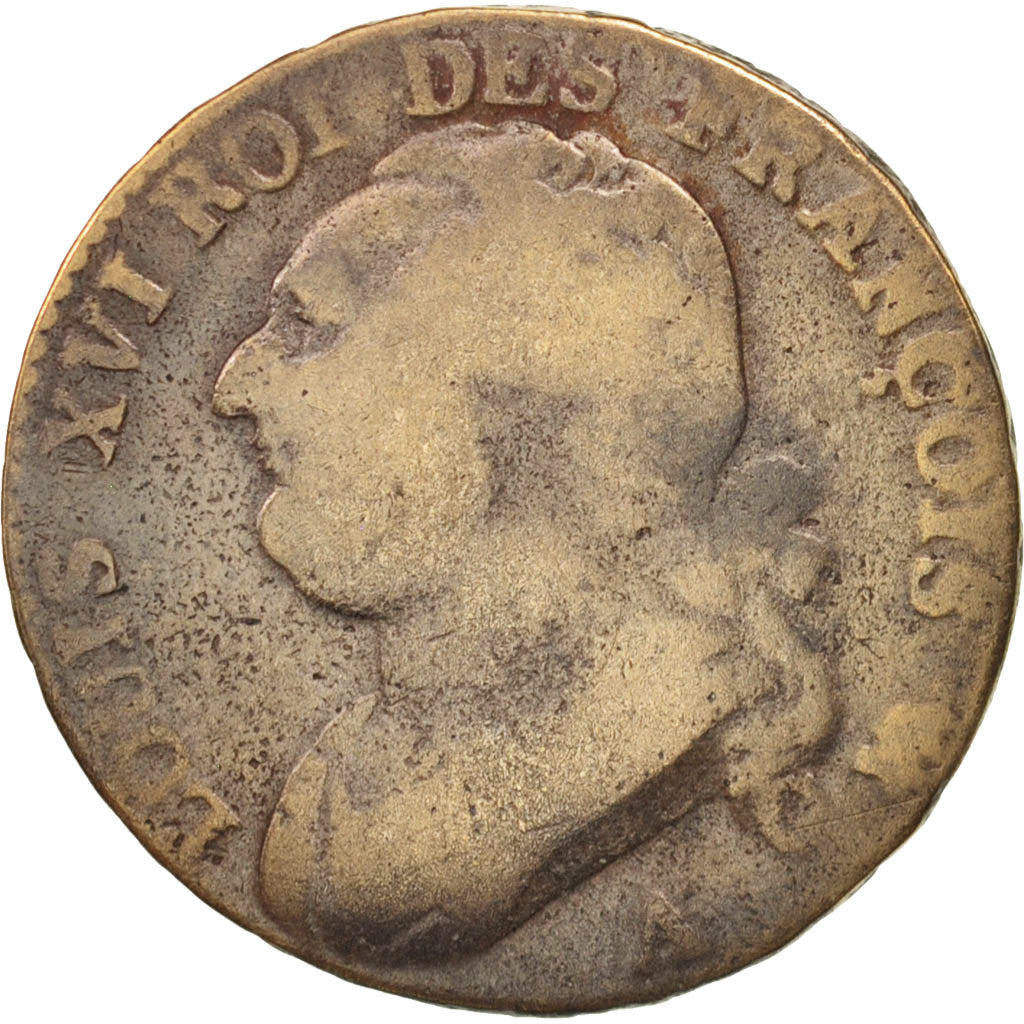 Francia, 12 deniers françois, 12 Deniers, 1793, Paris, B+, Bronzo, KM:600.1,...