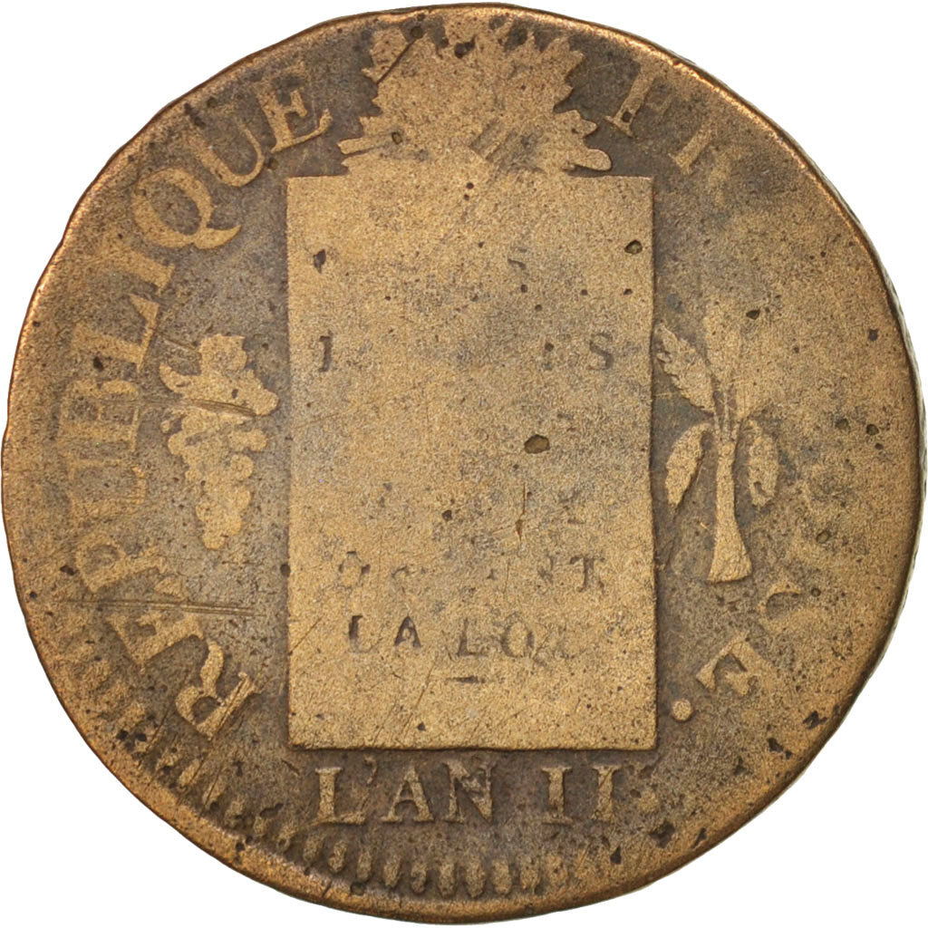 France, Sol aux balances françoise, 1793, Strasbourg, B, Bronze, Gadoury:19