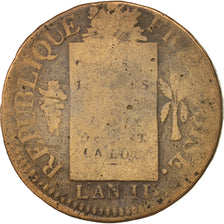 France, Sol aux balances françoise, 1793, Strasbourg, B, Bronze, Gadoury:19