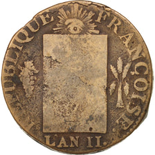 France, Sol aux balances françoise, 1793, Limoges, F(12-15), Bronze, KM:619.7