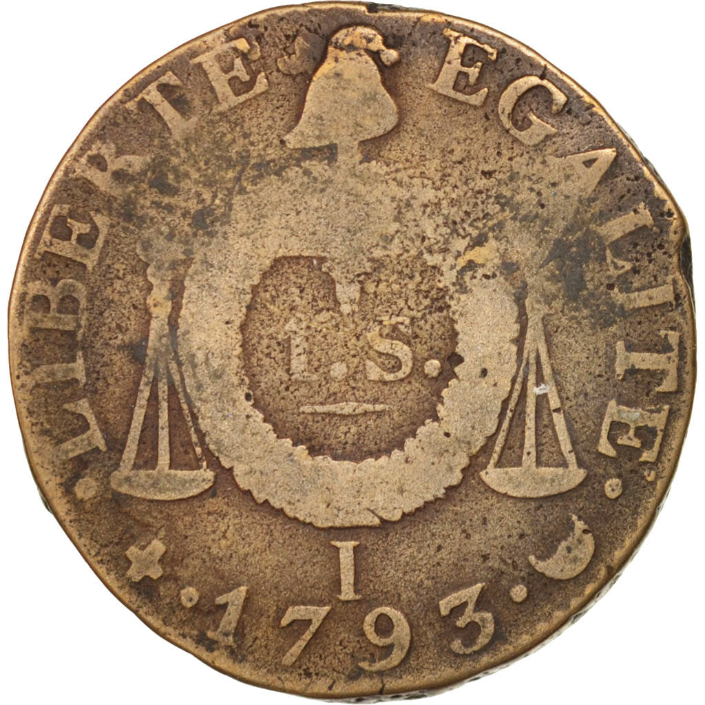France, Sol aux balances françoise, 1793, Limoges, F(12-15), Bronze, KM:619.7