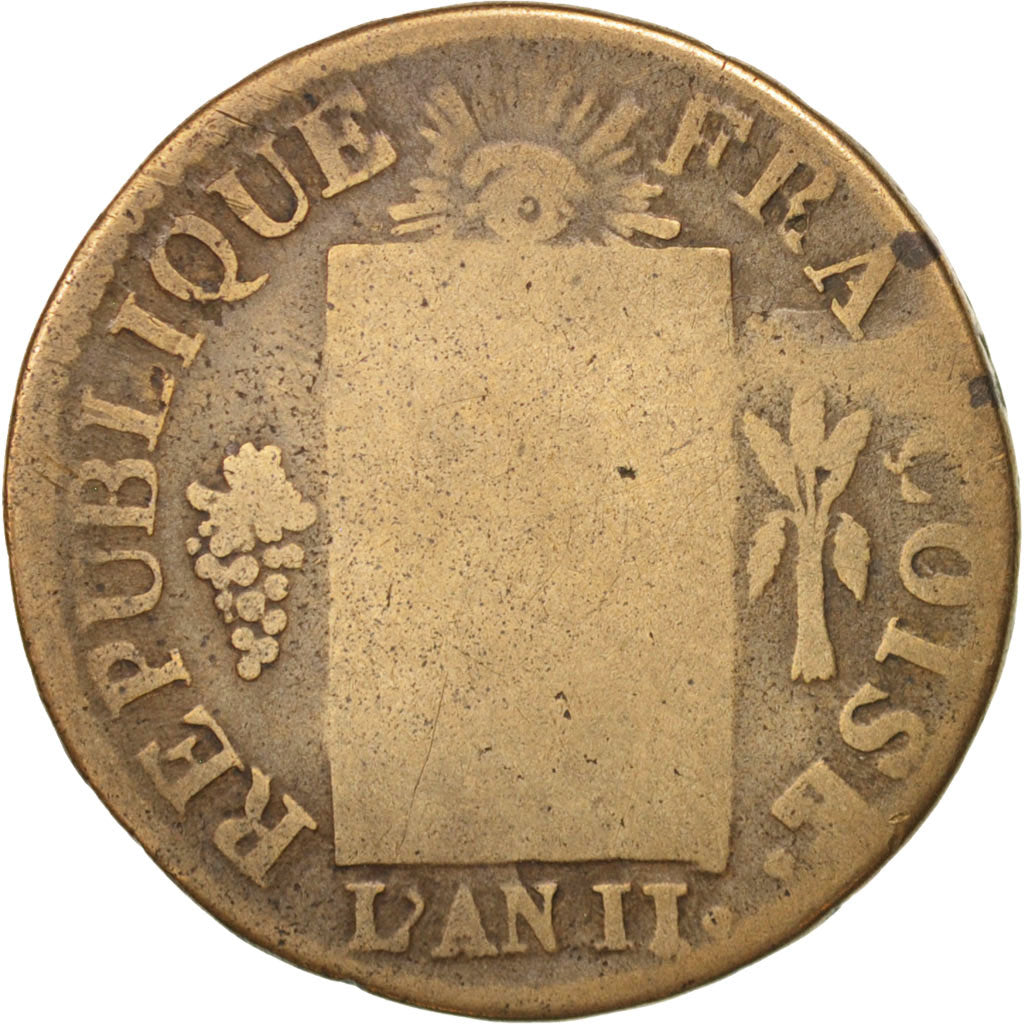 France, Sol aux balances françoise, 1793, Arras, B+, Bronze, Gadoury:19