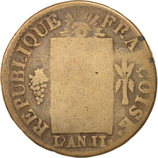 France, Sol aux balances françoise, 1793, Arras, B+, Bronze, Gadoury:19