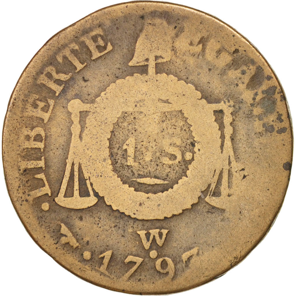 France, Sol aux balances françoise, 1793, Arras, B+, Bronze, Gadoury:19
