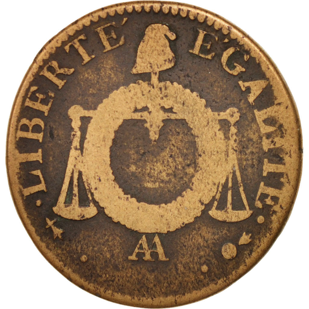 France, Sol aux balances non daté (1794), Sol, Metz, VG(8-10), Bronze, KM:620.1