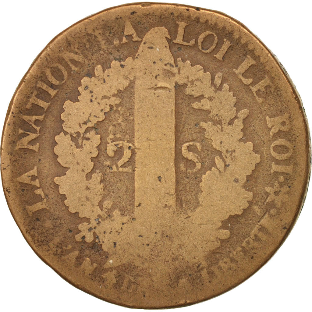 Monnaie, France, 2 sols français, 2 Sols, 1792, Strasbourg, B, Bronze, KM:612