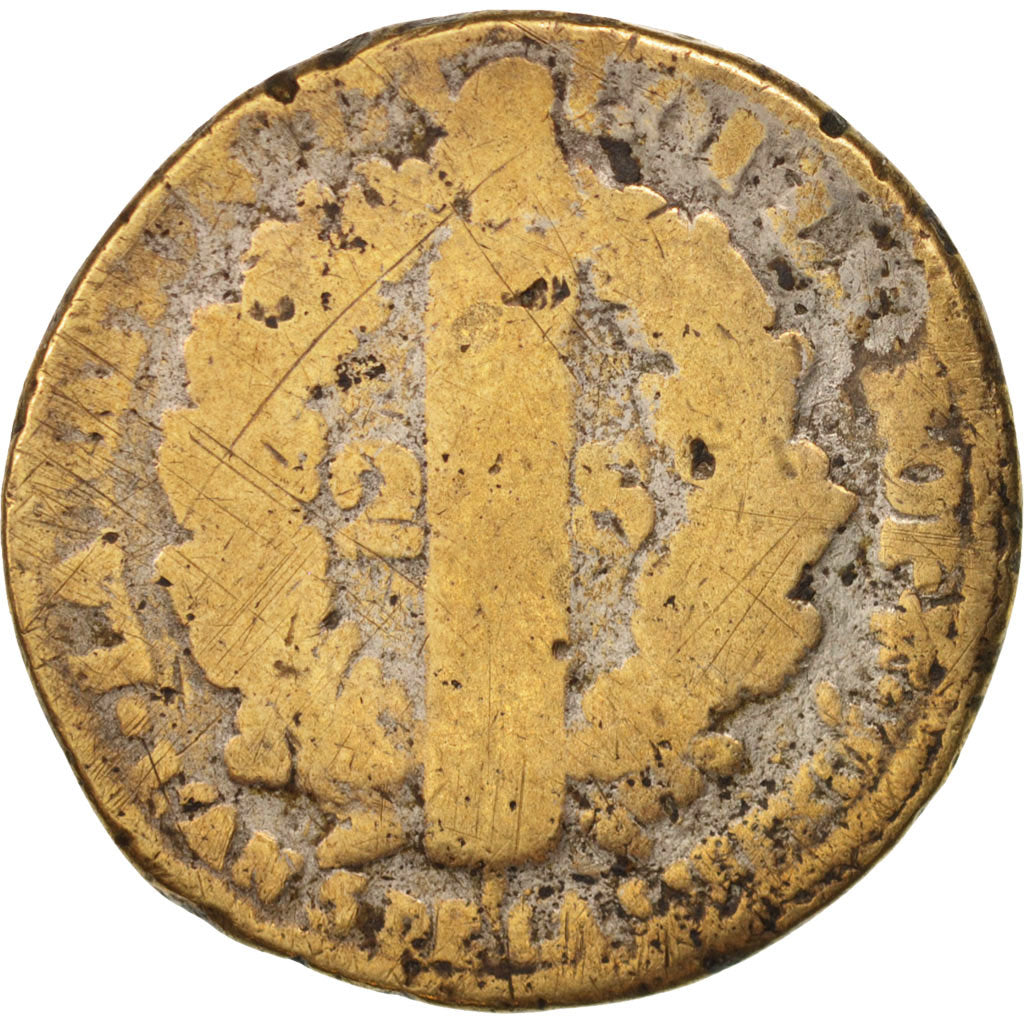 France, Louis XVI, 2 sols français, 1793, Strasbourg, B, Bronze, Gadoury:24