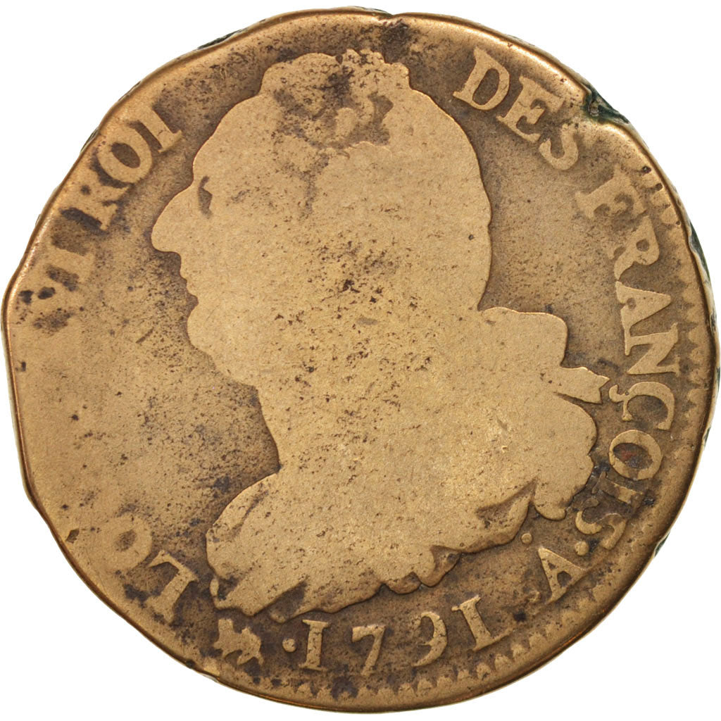 France, Louis XVI, 2 sols françois, 1791, Paris, VG(8-10), Bronze, KM:603.1