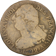 France, Louis XVI, 2 sols françois, 1792, Paris, VG(8-10), Bronze, KM:603.1