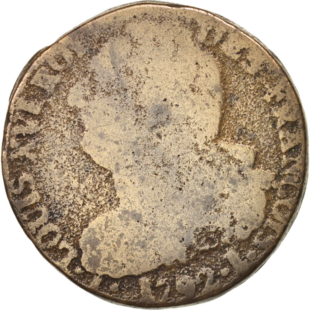France, Louis XVI, 2 sols françois, 1792, Limoges, VG(8-10), Bronze, KM:603.7