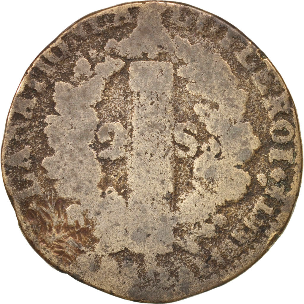 France, Louis XVI, 2 sols françois, 1792, Limoges, VG(8-10), Bronze, KM:603.7