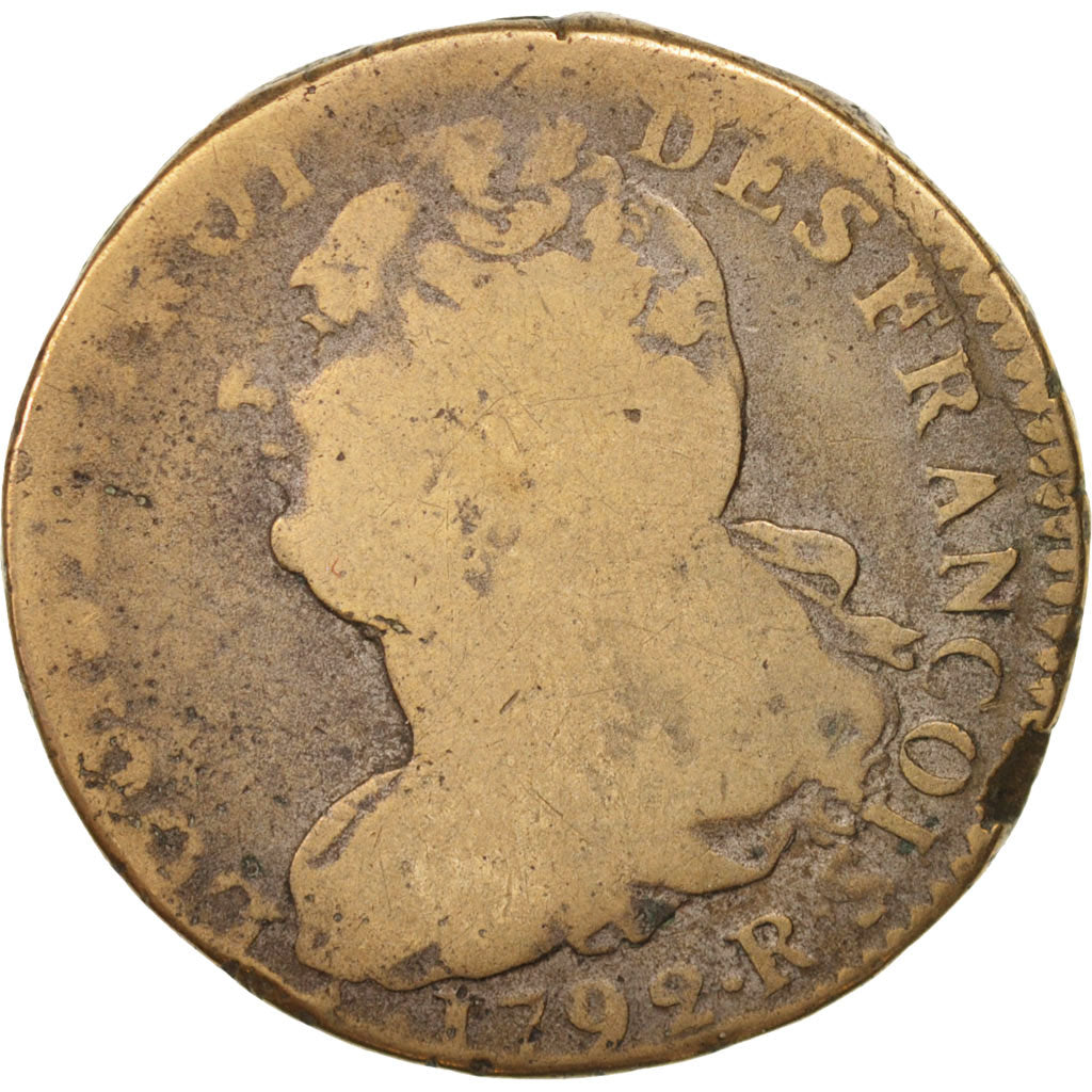 Moneta, Francia, 2 sols françois, 2 Sols, 1792, Orléans, B+, Bronzo