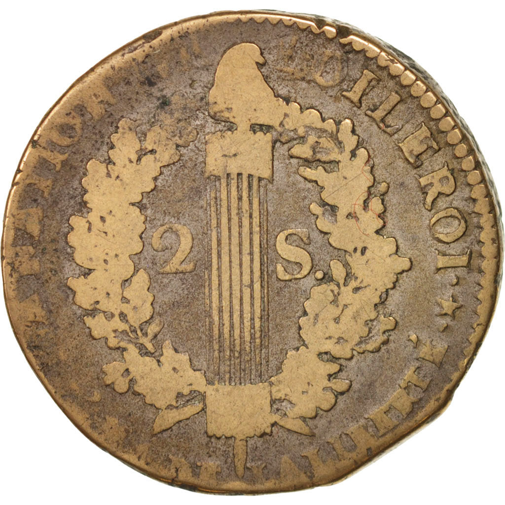 Moneta, Francia, 2 sols françois, 2 Sols, 1792, Orléans, B+, Bronzo
