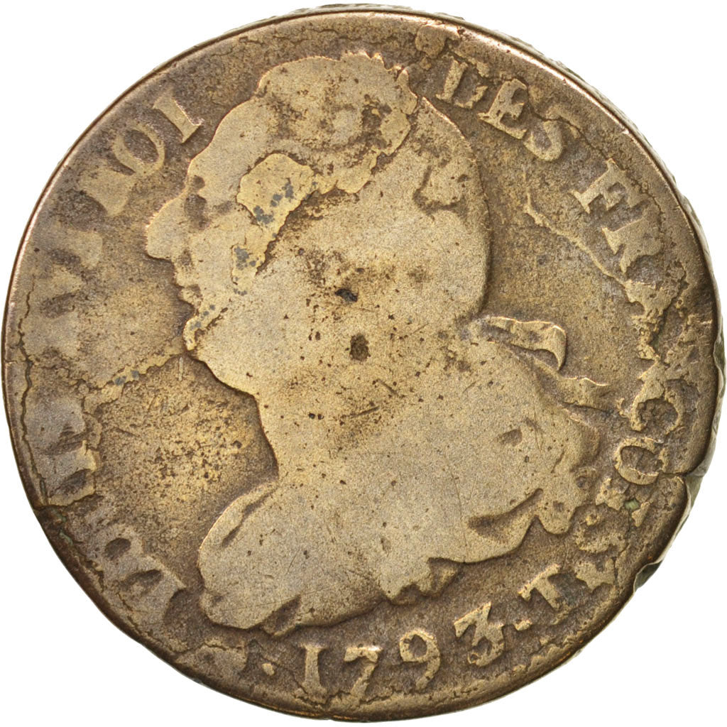 Frankreich, Louis XVI, 2 sols françois, 1793, Nantes, F(12-15), Bronze, KM:603.1