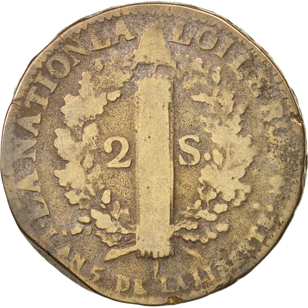 Frankreich, Louis XVI, 2 sols françois, 1793, Nantes, F(12-15), Bronze, KM:603.1