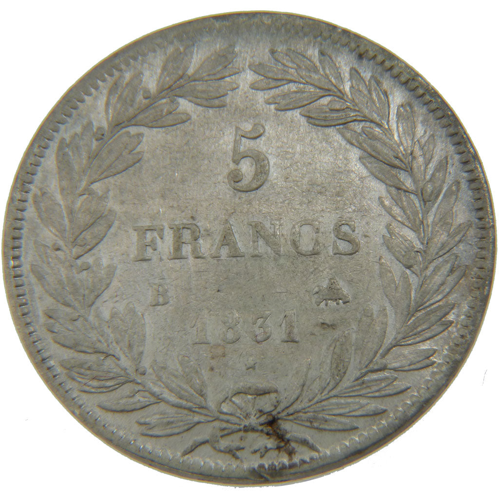 Francia, Louis-Philippe, 5 Francs, 1831, Rouen, BB, Argento, Gadoury:676