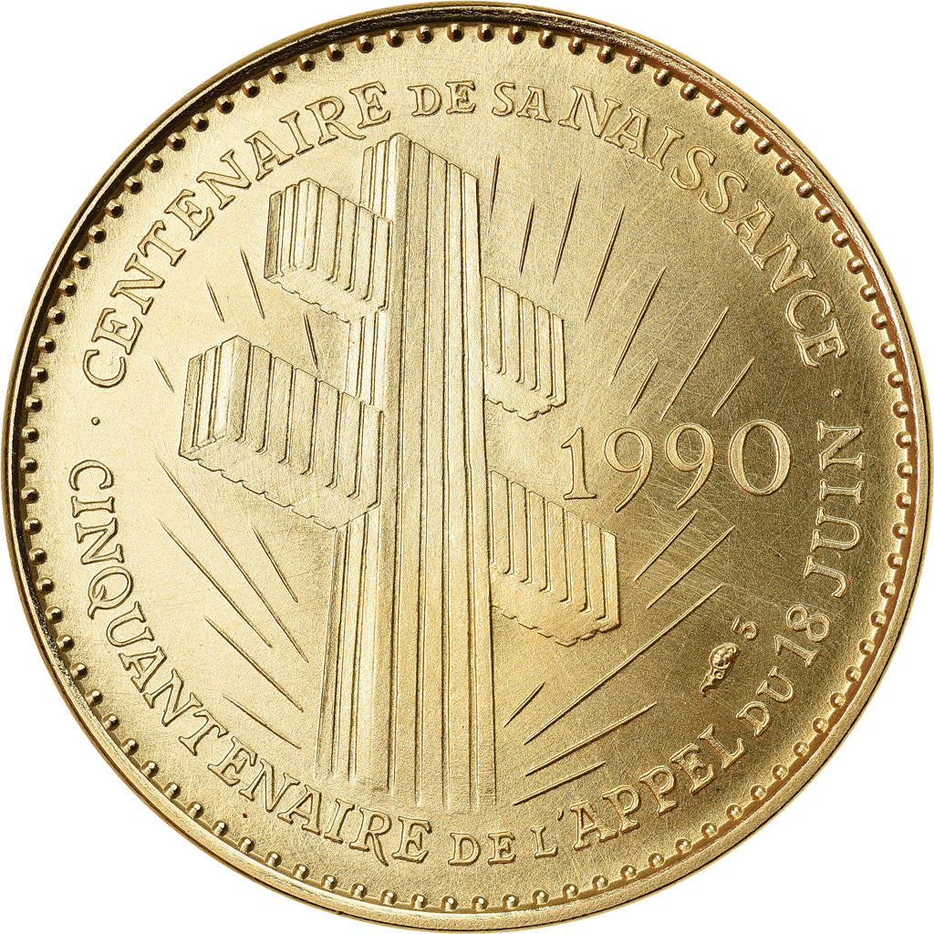 Francia, medaglia, Général De Gaulle, 1990, FDC, Oro