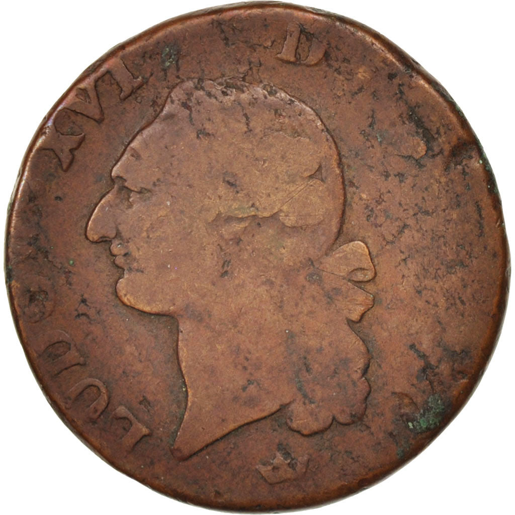 Munten, Frankrijk, Louis XVI, Sol ou sou, Sol, 1783, Toulouse, FR, Koper