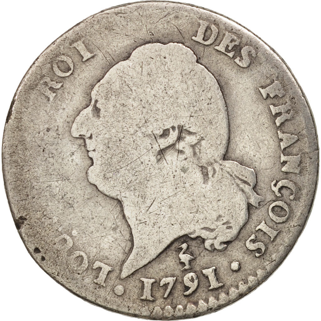 France, Louis XVI, 15 sols françois, 1791, Paris, VG(8-10), Silver, KM:604.1