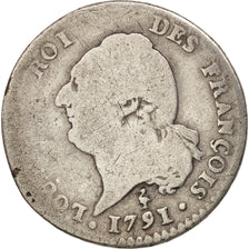 France, Louis XVI, 15 sols françois, 1791, Paris, VG(8-10), Silver, KM:604.1