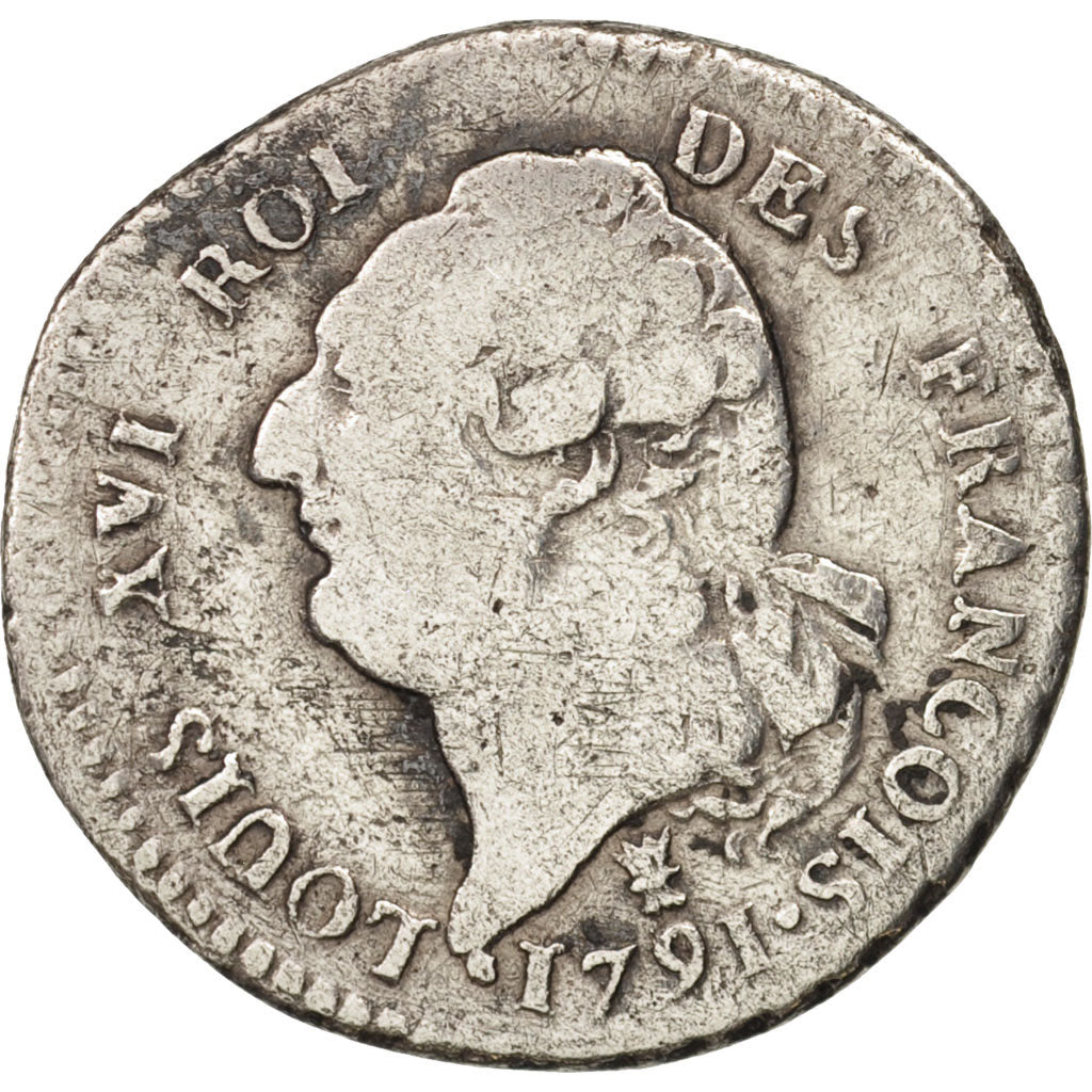 Francia, 15 sols françois, 15 Sols, 1/8 ECU, 1791, Limoges, MB, Argento, KM:...