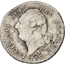 Francia, 15 sols françois, 15 Sols, 1/8 ECU, 1791, Limoges, MB, Argento, KM:...