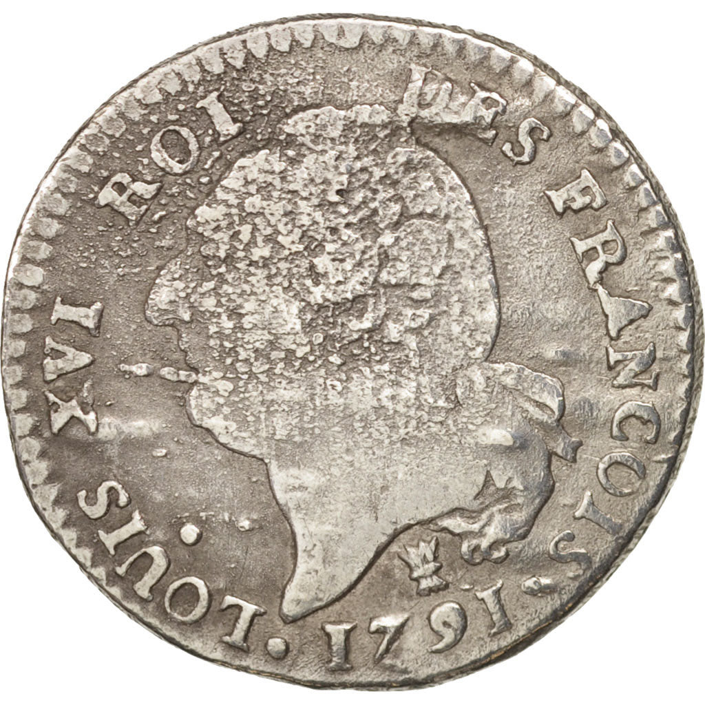 Francia, 15 sols françois, 15 Sols, 1/8 ECU, 1791, Limoges, MB, Argento, KM:...