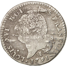Francia, 15 sols françois, 15 Sols, 1/8 ECU, 1791, Limoges, MB, Argento, KM:...