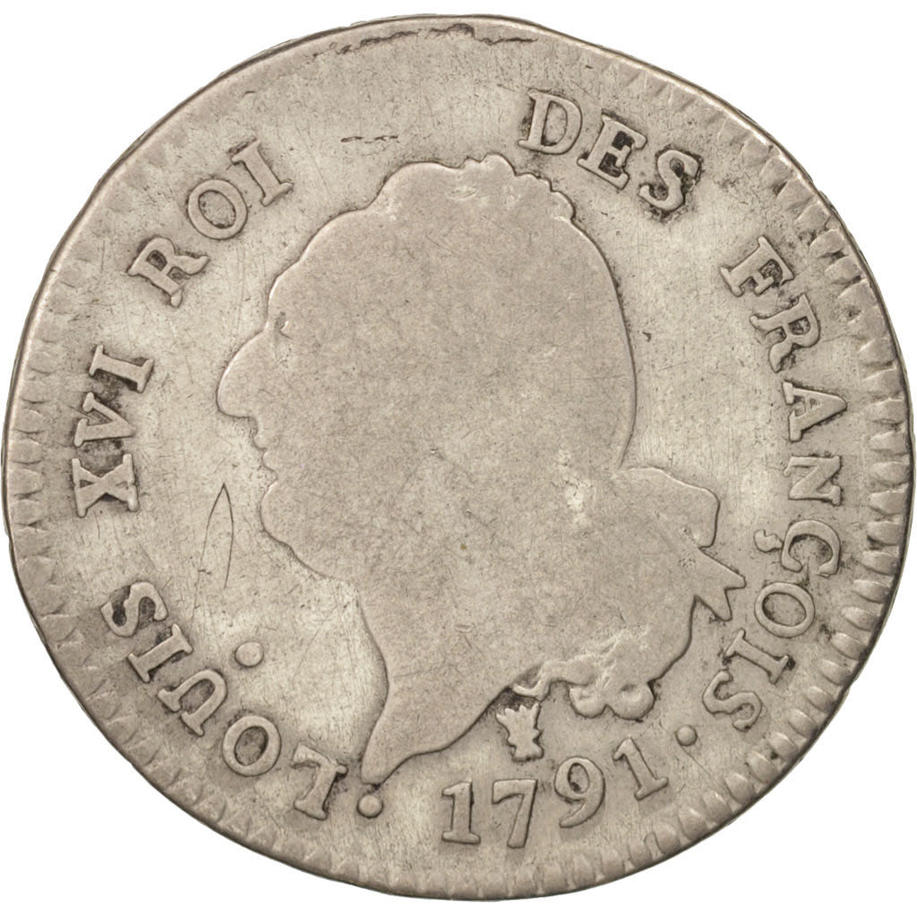 France, Louis XVI, 30 sols françois, 1791, Limoges, VG(8-10), Silver, KM:606.7