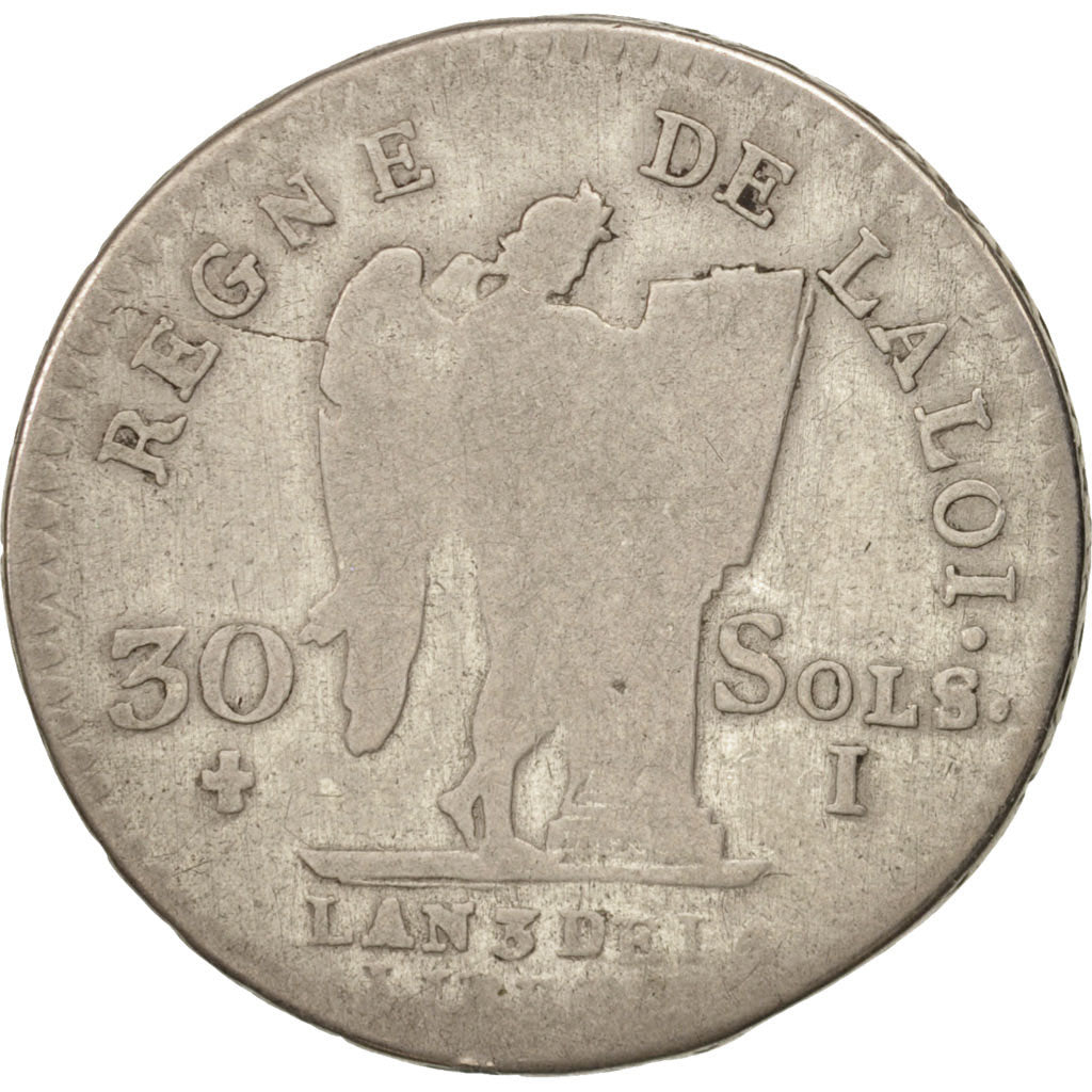 France, Louis XVI, 30 sols françois, 1791, Limoges, VG(8-10), Silver, KM:606.7
