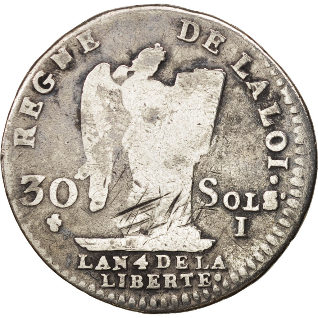 France, Louis XVI, 30 sols françois, 1792, Limoges, VG(8-10), Silver, KM:606.7