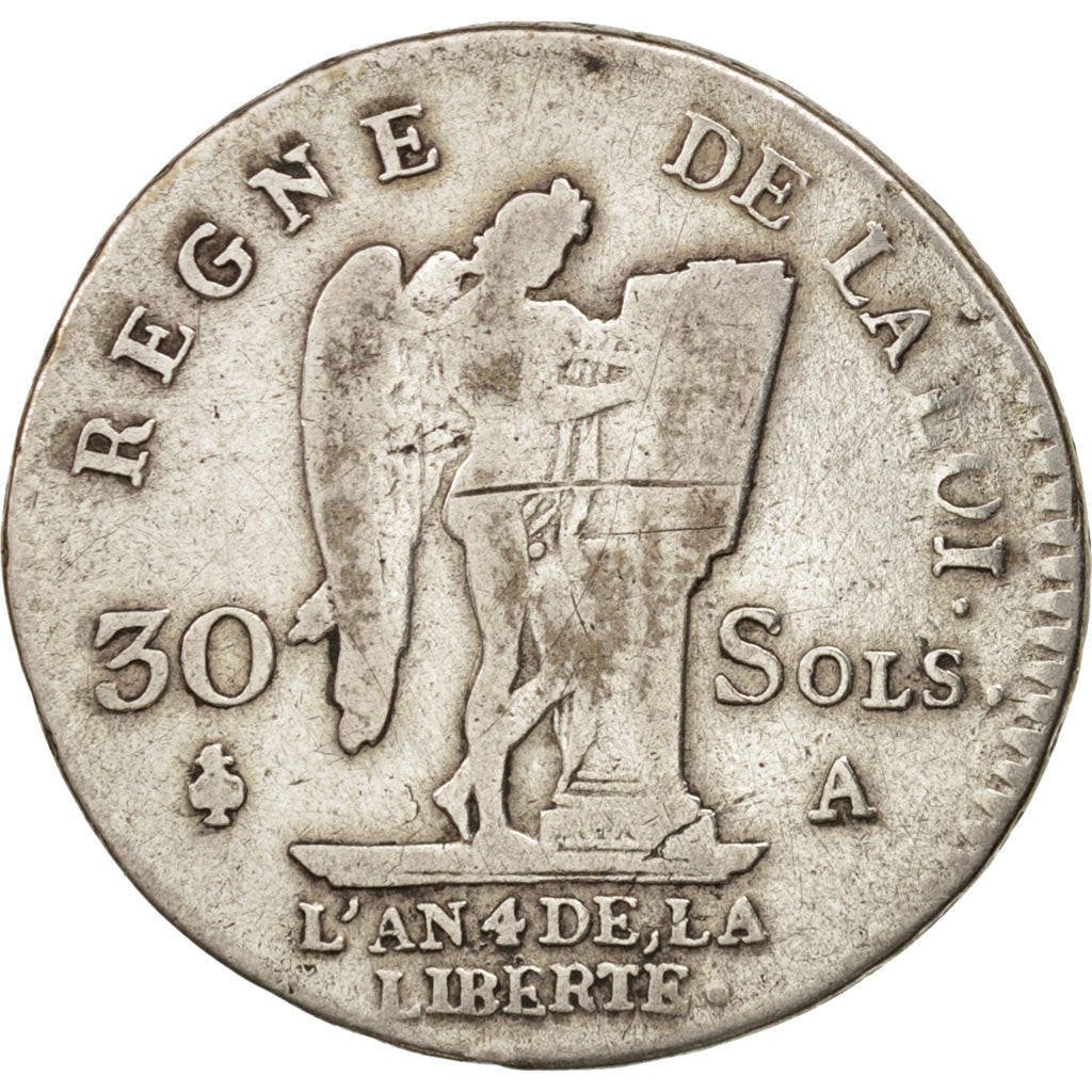 France, Louis XVI, 30 sols françois, 1792, Paris, F(12-15), Silver, KM:606.1