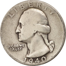 United States, Washington Quarter, 1940, Philadelphia, VF(30-35), KM:164