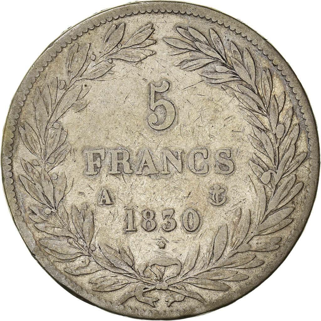 Moneta, Francia, Louis-Philippe, 5 Francs, 1830, Paris, MB, Argento