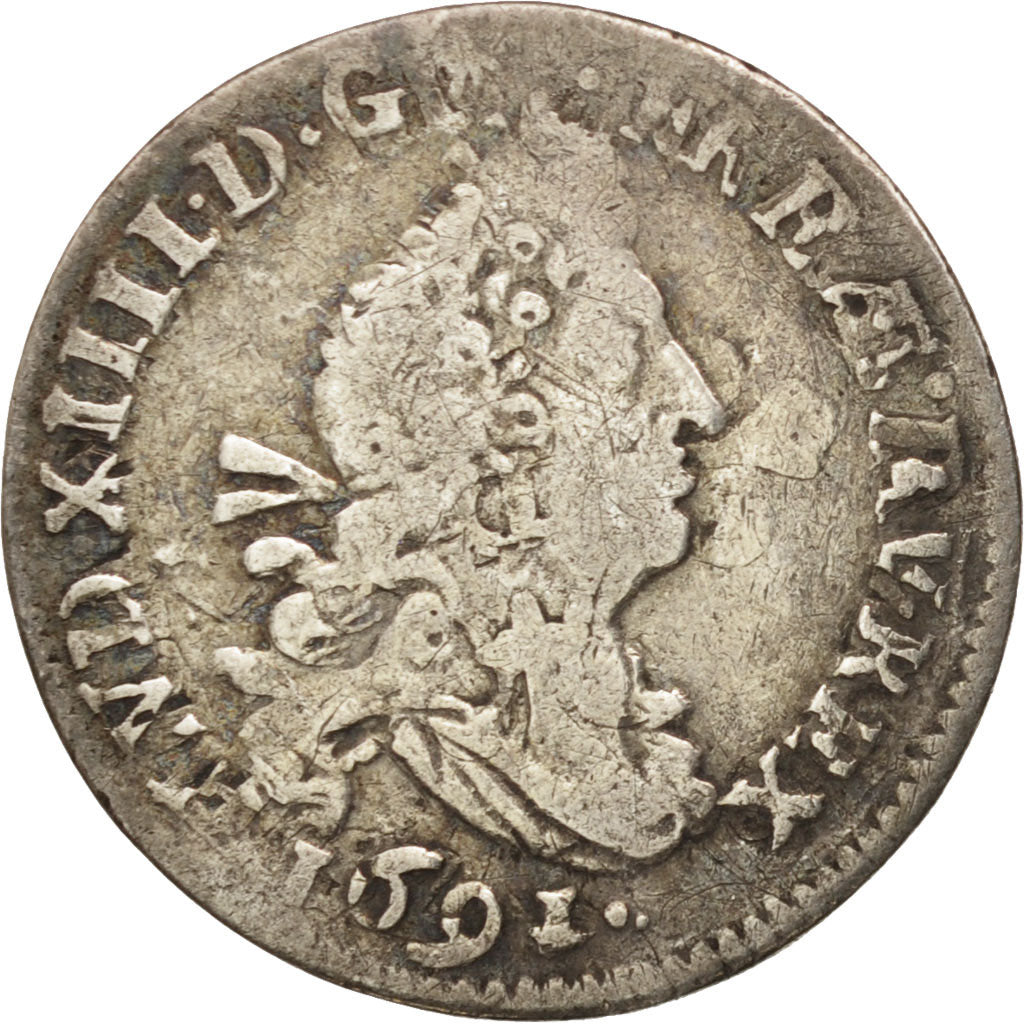 Coin, France, Louis XIV, 4 Sols aux 2 L, 4 Sols 2 Deniers, 1691, Amiens