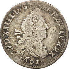 Coin, France, Louis XIV, 4 Sols aux 2 L, 4 Sols 2 Deniers, 1691, Amiens