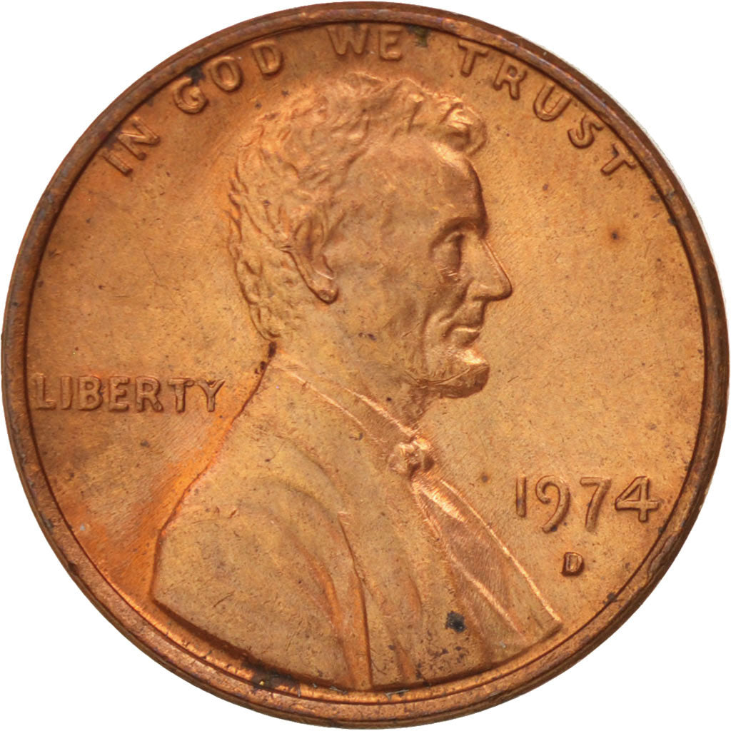 Coin, United States, Lincoln Cent, Cent, 1974, U.S. Mint, Denver, MS(60-62)