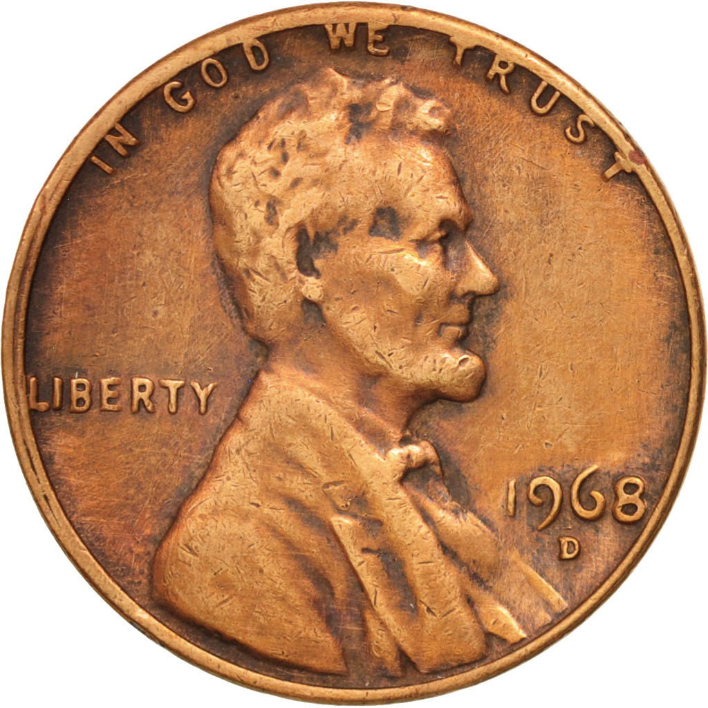 Coin, United States, Lincoln Cent, Cent, 1968, U.S. Mint, Denver, EF(40-45)