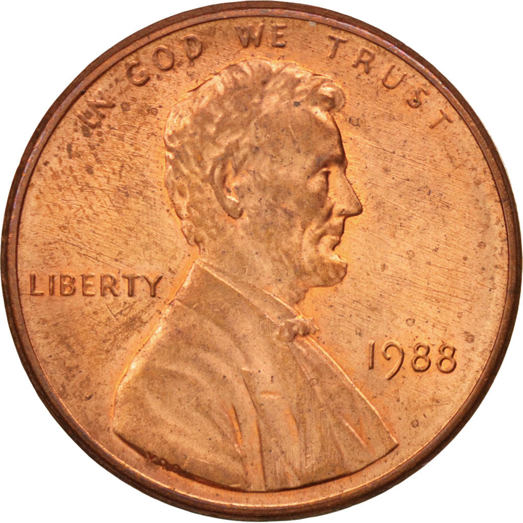 Coin, United States, Lincoln Cent, Cent, 1988, U.S. Mint, Philadelphia, MS(63)